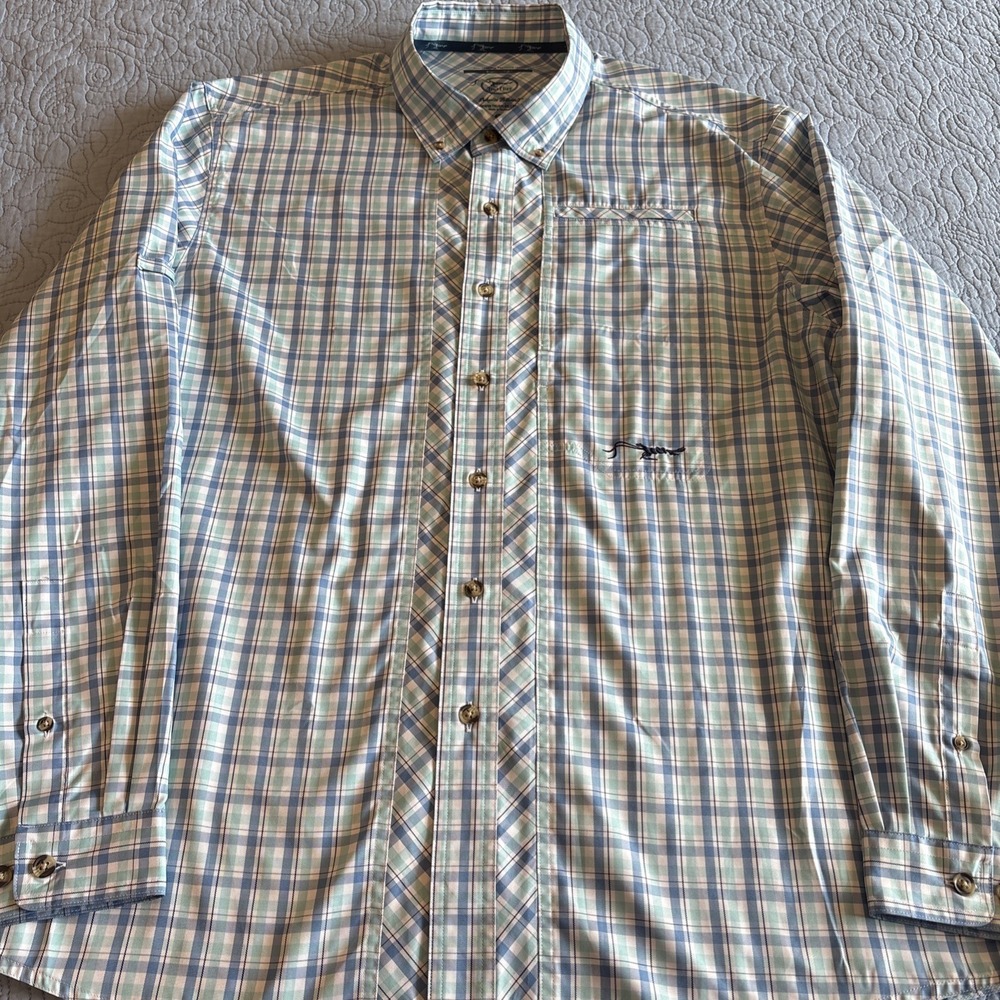 True Flies Men's XL Vented Long Sleeve Fishing Bokeelia Tattersall Plaid Shirt